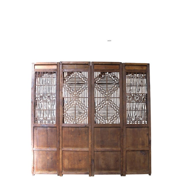 Antique Chinese 4 Panel Lattice Wood Screen Doors For Sale - Image 11 of 15