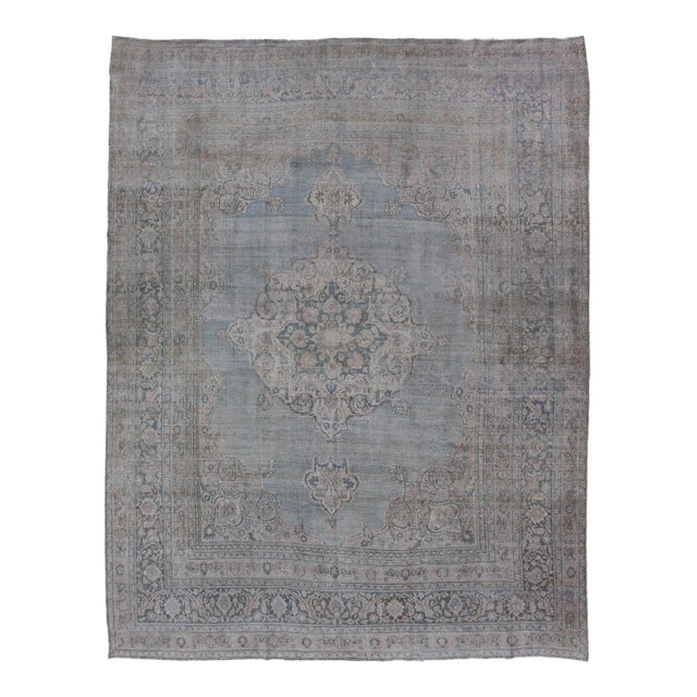 Antique Persian Khorassan Rug With Soft Blue and Taupe Allover Medallion 9'7 X 13 For Sale