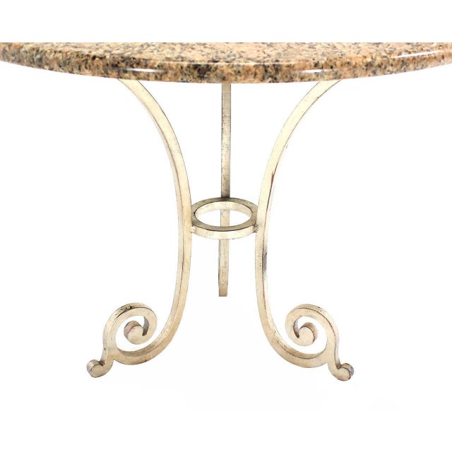 1980s Granite Top Heavy Silvered Wrought Iron Base Round Gueridon Cafe Center Table For Sale - Image 5 of 6