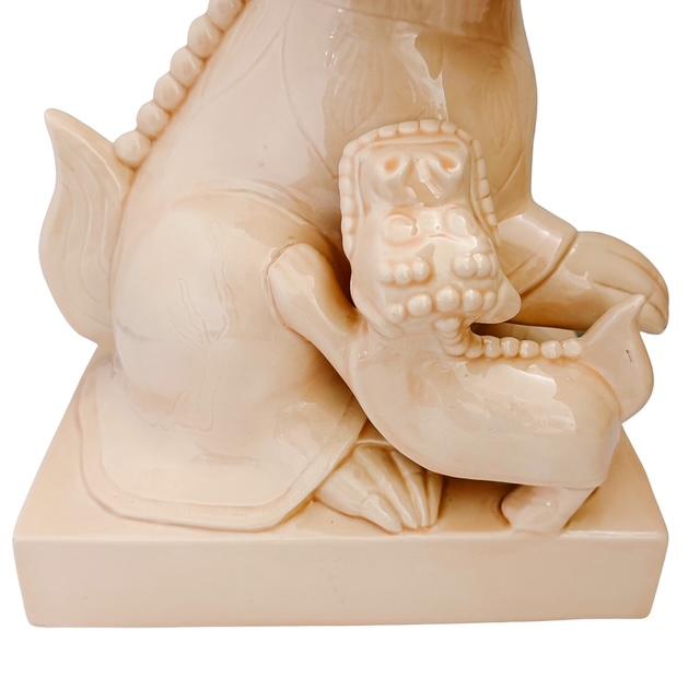 Pink Large Scale Vintage Monochrome Blush Pink Glazed Ceramic Foo Dogs - A Pair For Sale - Image 8 of 17