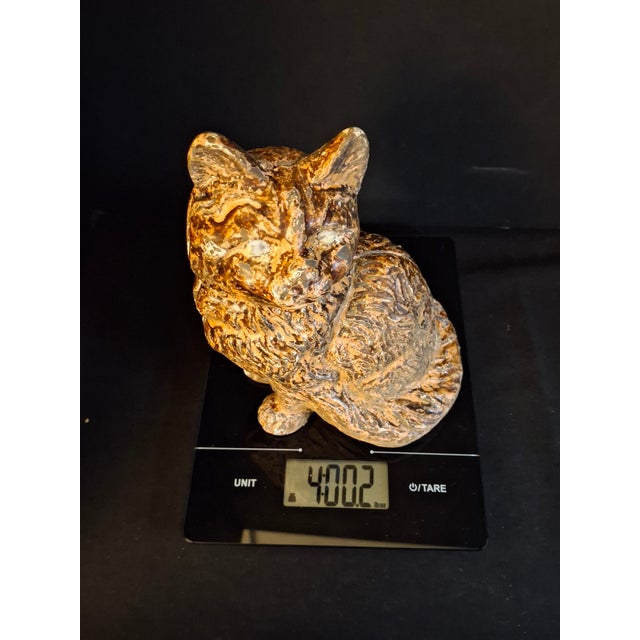 Antique Cast Iron Seated Cat Doorstop Vintage Orange Painted Feline Figure 4lb For Sale - Image 18 of 18
