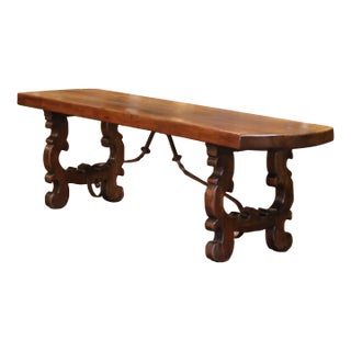 19th Century Spanish Walnut Console or Writing Table on Carved Trestle Base For Sale