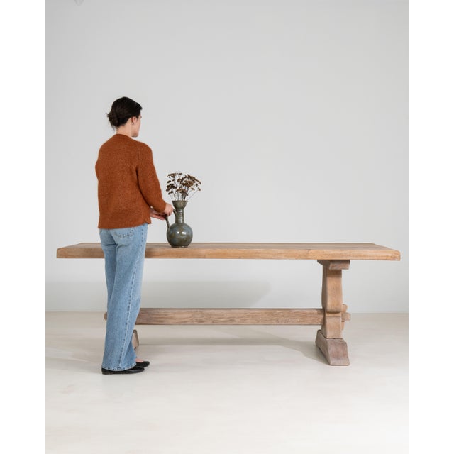French Country Oak Trestle Dining Table For Sale - Image 3 of 15