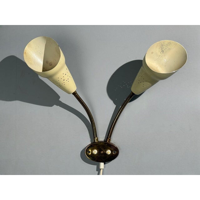 Mid-Century Modern 1950s Swedish Modern, Adjustable Wall Light, Brass, Lacquered Metal, Sweden For Sale - Image 3 of 13