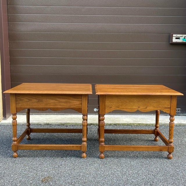 Vintage Pennsylvania House Traditional Solid Oak 1 Drawer Side Tables - a Pair For Sale - Image 9 of 12