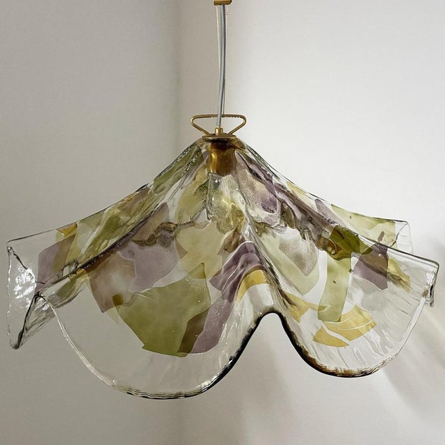 1980s Purple, Green and Yellow Murano Glass Pendant from VeArt, 1980s For Sale - Image 5 of 17