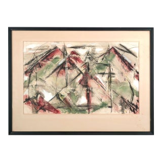 Mid Century Abstracted Sierra Mountains Mixed Media Landscape on Paper by Barbara Farnham Dornbusch For Sale