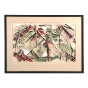 Mid Century Abstracted Sierra Mountains Mixed Media Landscape on Paper by Barbara Farnham Dornbusch