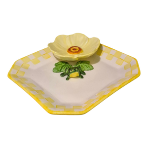 Vintage "Cali "Ceramic Lotus Flower Lily Pod 3DFrog Chip & Dip Platter