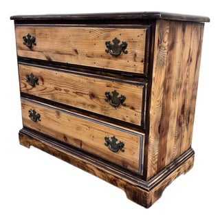 Vintage Solid Pine Three Drawer Lift Top Blanket Chest For Sale