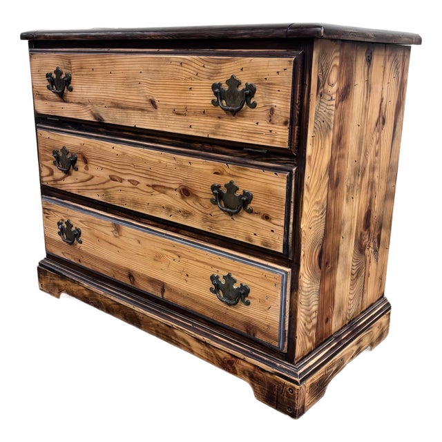Vintage Solid Pine Three Drawer Lift Top Blanket Chest For Sale