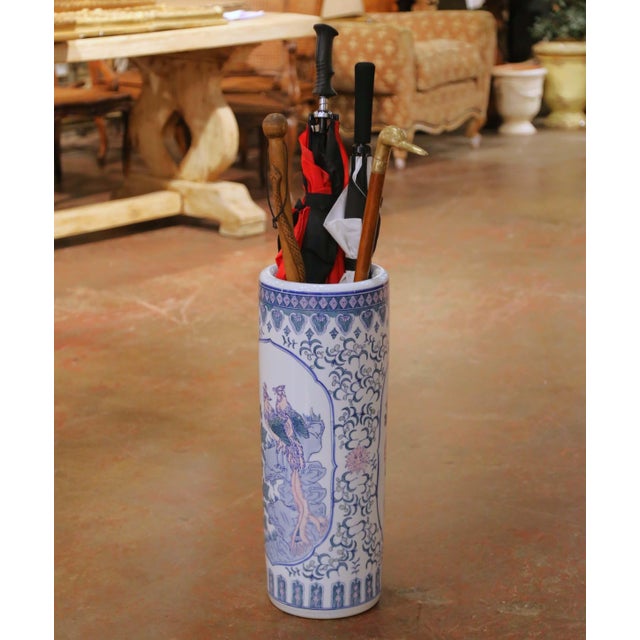 Late 20th Century Chinese Blue and White Porcelain Umbrella Stand For Sale - Image 9 of 11