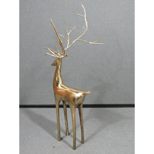 Mid-Century Modern Vintage 16" Brass-Tone Modernist Deer Stag Sculpture With Branch Antlers For Sale - Image 3 of 12