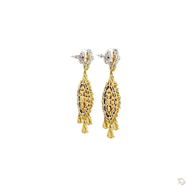 Metal 0.87 Carat Round Brilliant Cut White Diamond Yellow Diamond Gold Earrings, Pair For Sale - Image 7 of 9