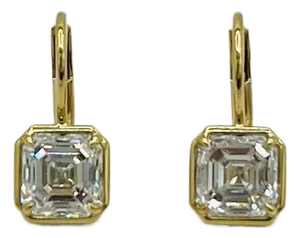 Gia Asscher 1.5 Carat Each Diamond Dangle Earrings in 18k Yellow Gold - 2 Pieces