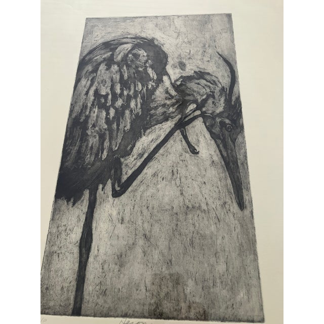 Black Heron, Original Limited Edition Black & White Print by California Artist Stephanie Martin, Framed For Sale - Image 8 of 9