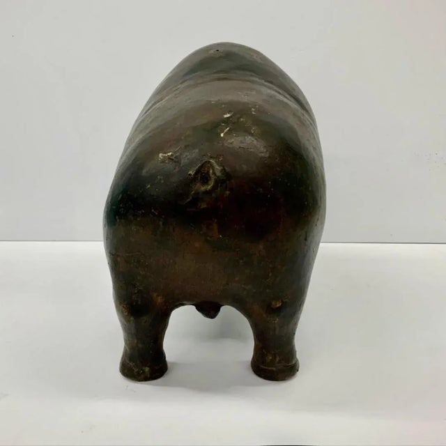 Chinese Patinated Bronze Pig Sculpture Vintage For Sale - Image 4 of 6