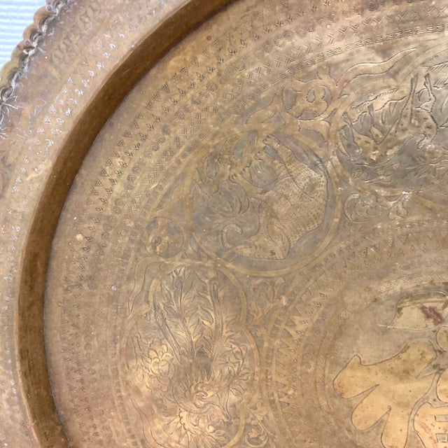 Extra Large 34 Inches Vintage Etched Brass Tray | Chinese Motif For Sale In Fayetteville, AR - Image 6 of 7