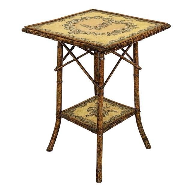19th Century English Chinoiserie Accent Table Featuring Tortoiseshell With Decorated Surfaces. For Sale