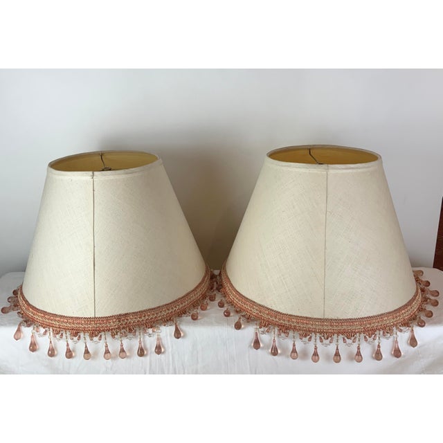Pair of 1950s Pink Murano Style Lamps With Custom Shades For Sale - Image 9 of 12