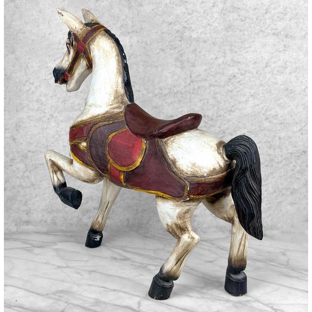 Vintage 24" Traditional Folk Art Hand Painted Carousel Horse For Sale - Image 6 of 12