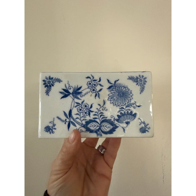 Vintage Blue and White Flower Frog Andrea by Sadek Japan Rectangular Floral Vase For Sale - Image 11 of 12