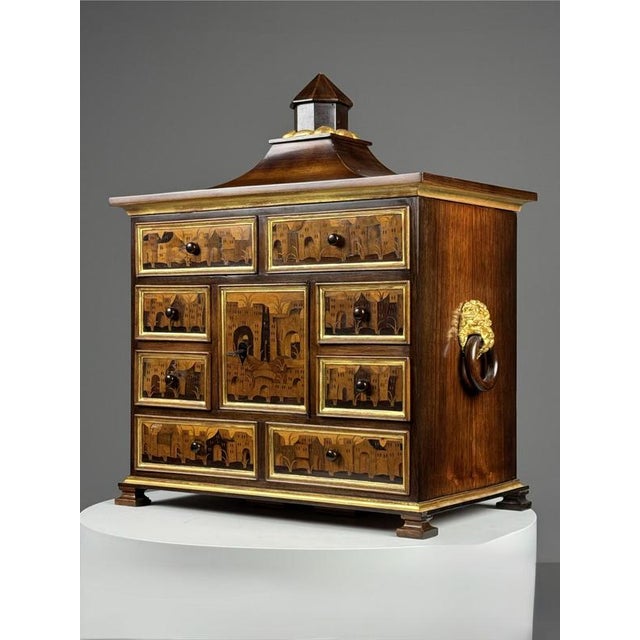 Small Art Cabinet with Achitectural Marquetry, 1700s For Sale - Image 4 of 18