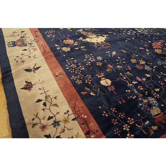 Early 20th Century 1920s Blue Floral Modern Antique Chinese Art Deco Rug 14' X 23' Handknotted Wool Carpet For Sale - Image 5 of 6