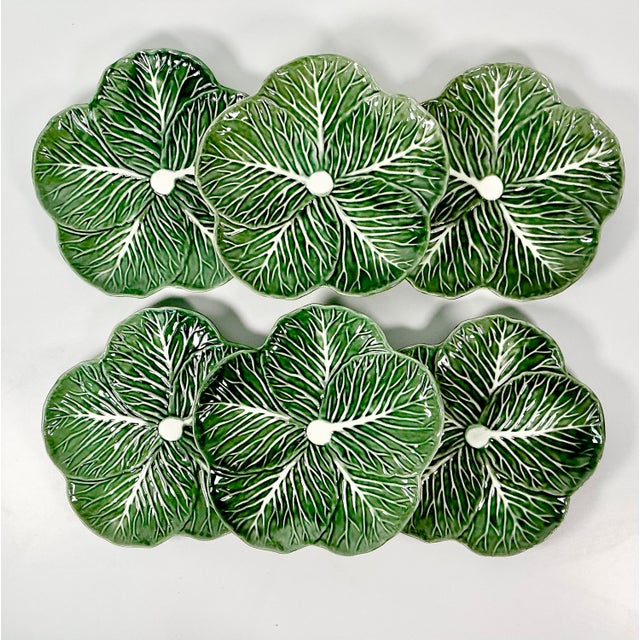 Asparagus 1990s Vintage Hollywood Regency Boho Chic Majolica Cabbage Ware Dinner Plates - Set of 6. For Sale - Image 8 of 14