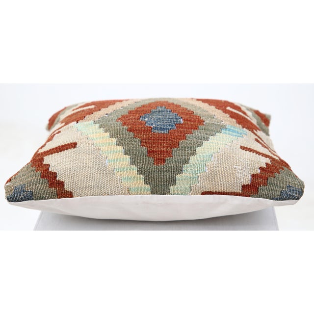 Tribal Arteverk Handwoven Afghan Kilim Pillow — Red & Cream Diamonds For Sale - Image 3 of 3