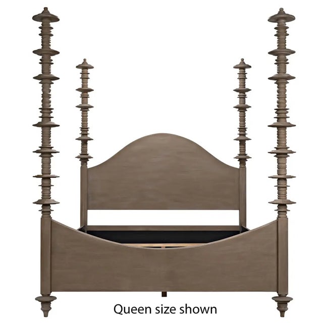 This hand-carved pale, weathered, whitewashed, or hand-rubbed black mahogany bed is embellished with intricate variegated...