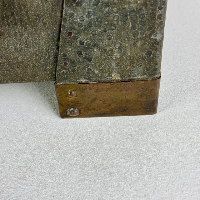 Antique Arts & Crafts Hammered Metal Storage Box With Décorative Side Handles and Details For Sale - Image 10 of 12