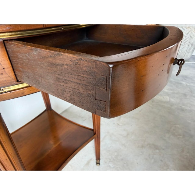 Wood 19th Century Louis XVI-Style Bouillotte End Table With Marble Top, Brass Gallery & Casters For Sale - Image 7 of 16