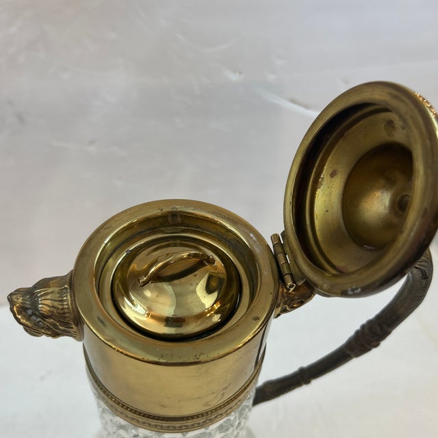 Vintage Art Deco Brick Pattern Crystal and Brass Claret Wine Pitcher/ Ewer Circa 1930s For Sale - Image 10 of 12