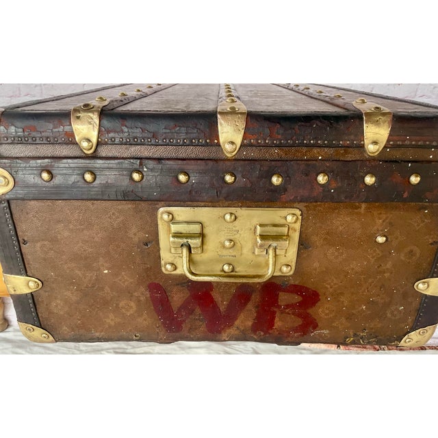Vintage Louis Vuitton Cabin Steamer Trunk, Leather & Wood, France For Sale - Image 13 of 16