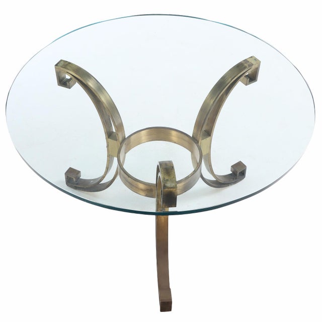 Art Nouveau A Glass Top Bronze Pedestal Table, C. 1970. For Sale - Image 3 of 5