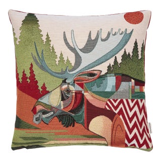 Mountain Moose Woven Cushion With Feather Filler - 42x42cm (17"x17") For Sale