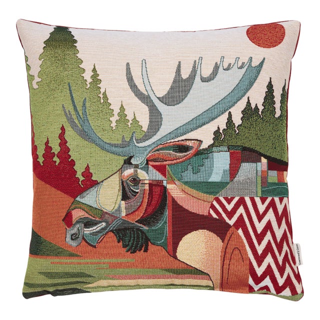 Mountain Moose Woven Cushion With Feather Filler - 42x42cm (17"x17") For Sale