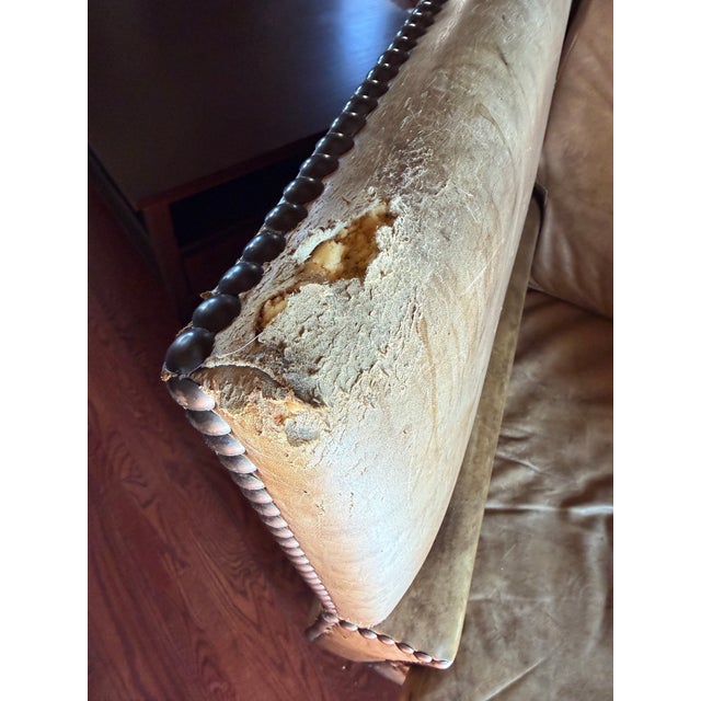 Mid 19th Century Knole Style Antique Leather 4 Seater Drop Arm Sofa and 2 Chairs For Sale - Image 11 of 12