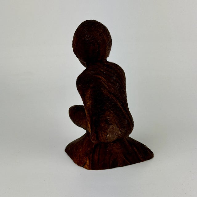Wood Vintage Hand Carved Wooden Sculpture of Little Boy With a Hat in Ironwood For Sale - Image 7 of 10