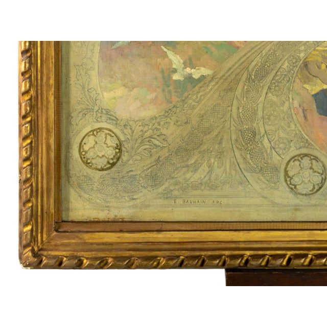 Edouard Bauhain, Art Nouveau Church Study, 20th Century, Oil on Canvas, Framed For Sale - Image 5 of 6