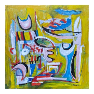 Listed John Schwab Original Oil Abstract Kandinsky Style Painting Cubism MCM For Sale