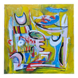 Listed John Schwab Original Oil Abstract Kandinsky Style Painting Cubism MCM