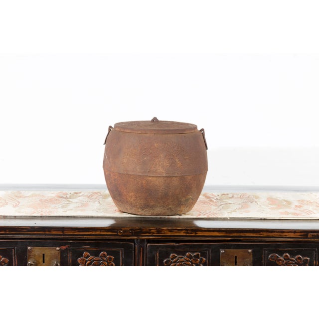 Japanese Meiji Period 1900s Distressed Iron Cooking Pot with Foliage Motifs For Sale - Image 11 of 12