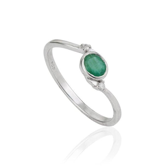 Not Yet Made - Made To Order Elegant Oval Emerald & Diamond Bezel-Set Ring in Sterling Silver, Size 8.5 For Sale - Image 5 of 10