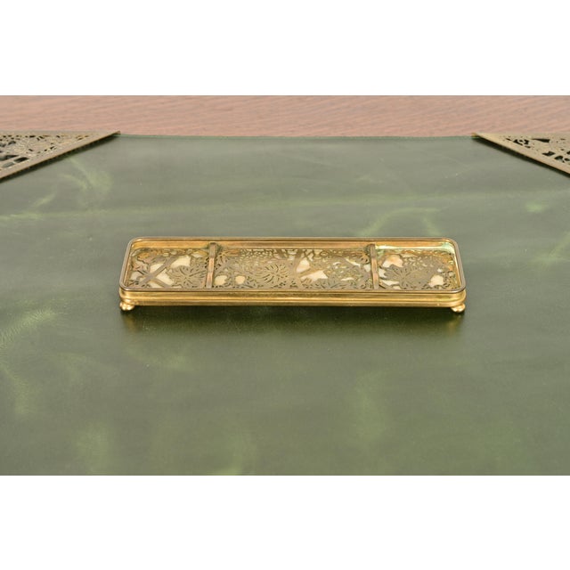 Tiffany Studios New York Grapevine Bronze Doré and Favrile Slag Glass Pen Tray For Sale In South Bend - Image 6 of 10