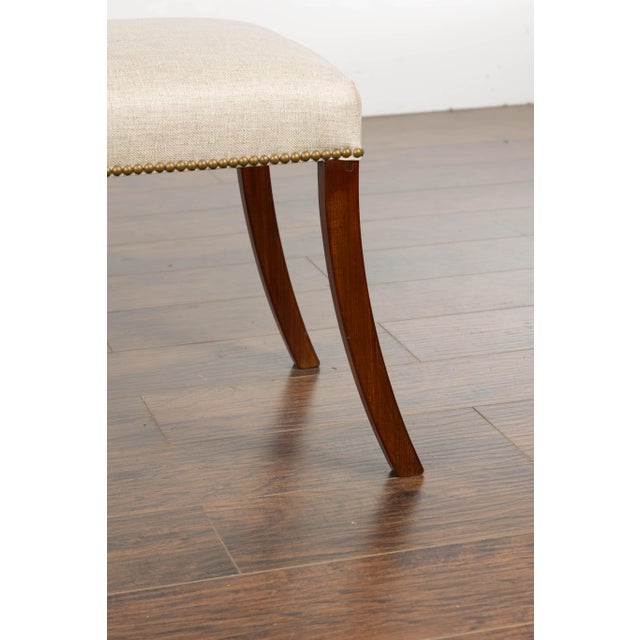 19th Century English Regency Bench with Saber Legs and Custom Linen Upholstery For Sale - Image 12 of 12
