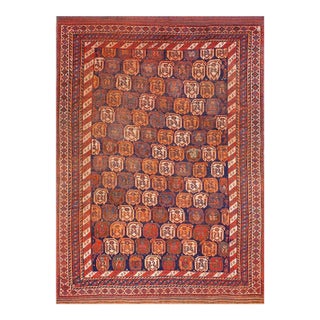 1890s Blue Navy Geometric Paisley Hand Knotted Antique Persian Afshar Rug 4'6" X 6'3" Wool Carpet For Sale