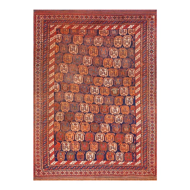 1890s Blue Navy Geometric Paisley Hand Knotted Antique Persian Afshar Rug 4'6" X 6'3" Wool Carpet For Sale