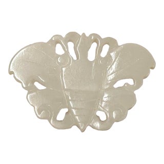 Chinese White Stone Carved Butterfly Shape Pendant Display Art For Sale